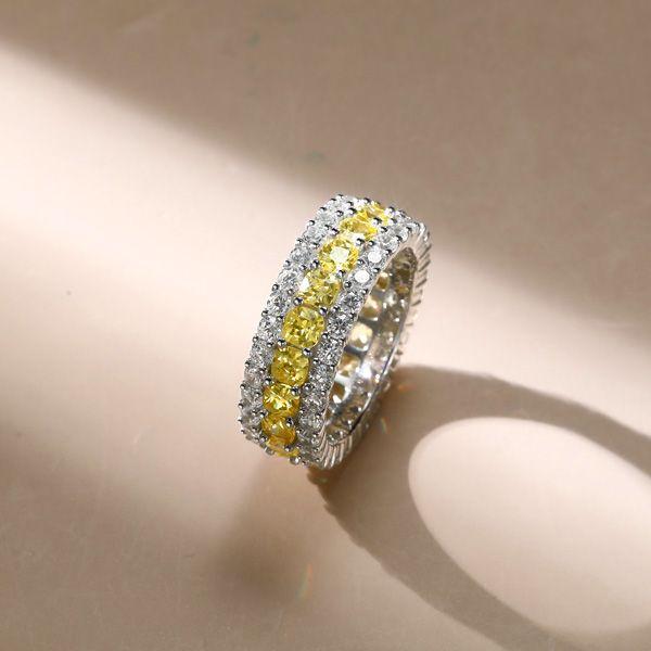 Cushion Cut Yellow Topaz Eternity Wedding Band in Sterling Silver