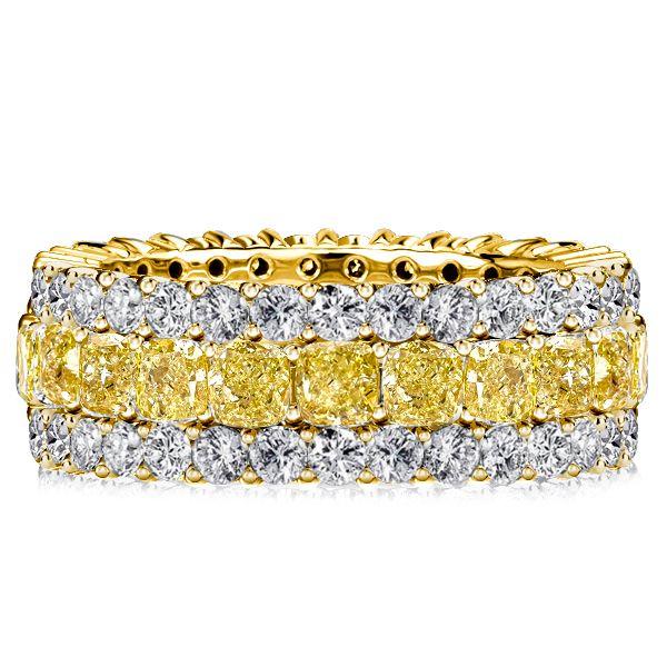 Cushion Cut Yellow Topaz Eternity Wedding Band in Sterling Silver