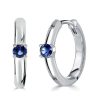Classic Blue Single Round Huggie Hoop Earrings in Sterling Silver with Hinged Backing