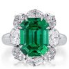 Emerald Cut Halo Engagement Ring - Flower Design - Sterling Silver
