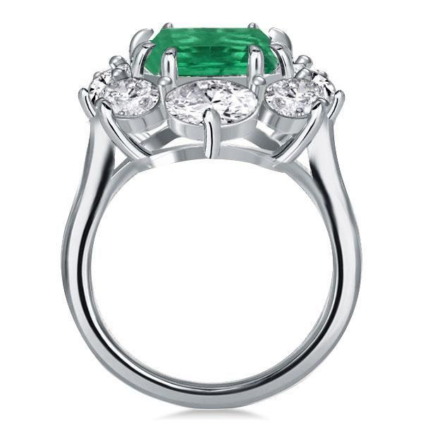 Emerald Cut Halo Engagement Ring - Flower Design - Sterling Silver