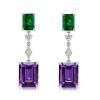 Emerald Cut Amethyst Drop Earrings - 925 Sterling Silver
