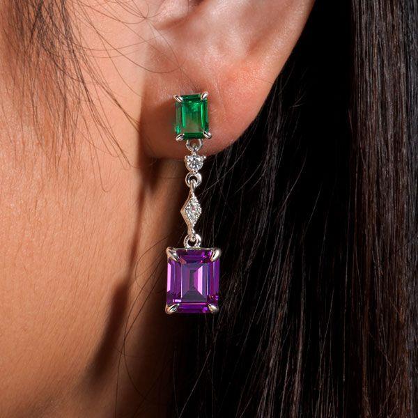 Emerald Cut Amethyst Drop Earrings - 925 Sterling Silver