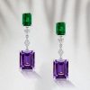 Emerald Cut Amethyst Drop Earrings - 925 Sterling Silver