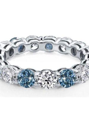 White & Blue Topaz Eternity Ring - 925 Sterling Silver Band for Women