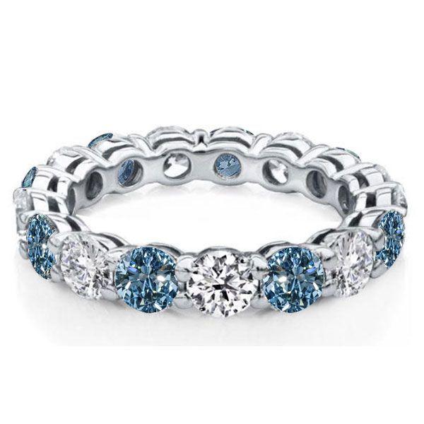 White & Blue Topaz Eternity Ring - 925 Sterling Silver Band for Women