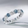 White & Blue Topaz Eternity Ring - 925 Sterling Silver Band for Women