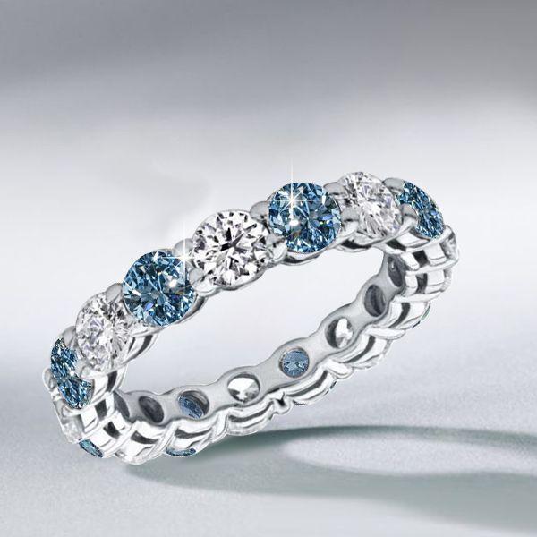 White & Blue Topaz Eternity Ring - 925 Sterling Silver Band for Women
