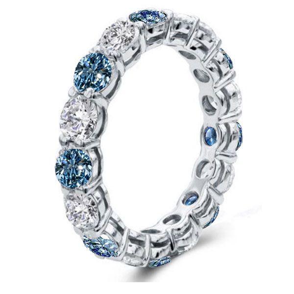 White & Blue Topaz Eternity Ring - 925 Sterling Silver Band for Women