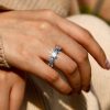 White & Blue Topaz Eternity Ring - 925 Sterling Silver Band for Women