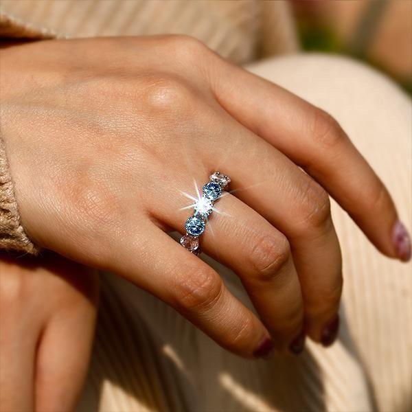 White & Blue Topaz Eternity Ring - 925 Sterling Silver Band for Women