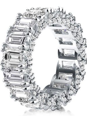 Emerald & White Sapphire Eternity Wedding Band in Sterling Silver