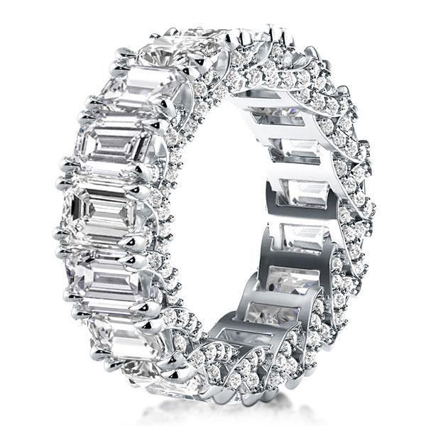 Emerald & White Sapphire Eternity Wedding Band in Sterling Silver