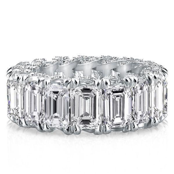 Emerald & White Sapphire Eternity Wedding Band in Sterling Silver