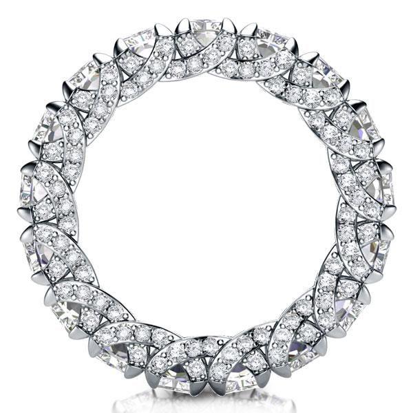Emerald & White Sapphire Eternity Wedding Band in Sterling Silver