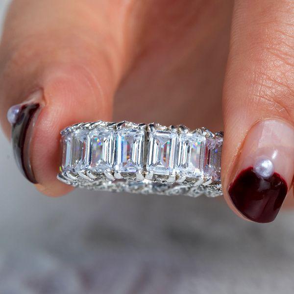 Emerald & White Sapphire Eternity Wedding Band in Sterling Silver