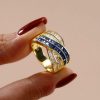 18K Gold Plated Sterling Silver Criss-Cross Wedding Band with 2.60 CT. TW. Accent Stones