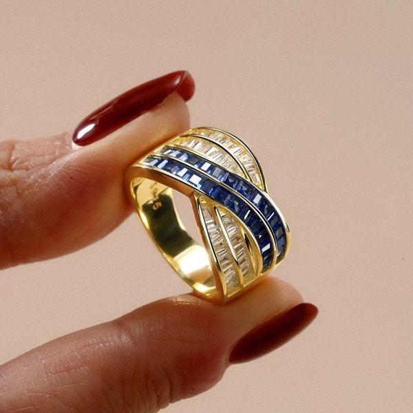 18K Gold Plated Sterling Silver Criss-Cross Wedding Band with 2.60 CT. TW. Accent Stones