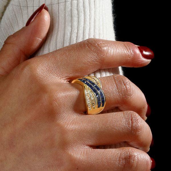18K Gold Plated Sterling Silver Criss-Cross Wedding Band with 2.60 CT. TW. Accent Stones
