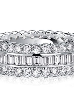 Sterling Silver Channel-Set Round & Baguette Cut Eternity Band Ring (3.74 CT. TW.)