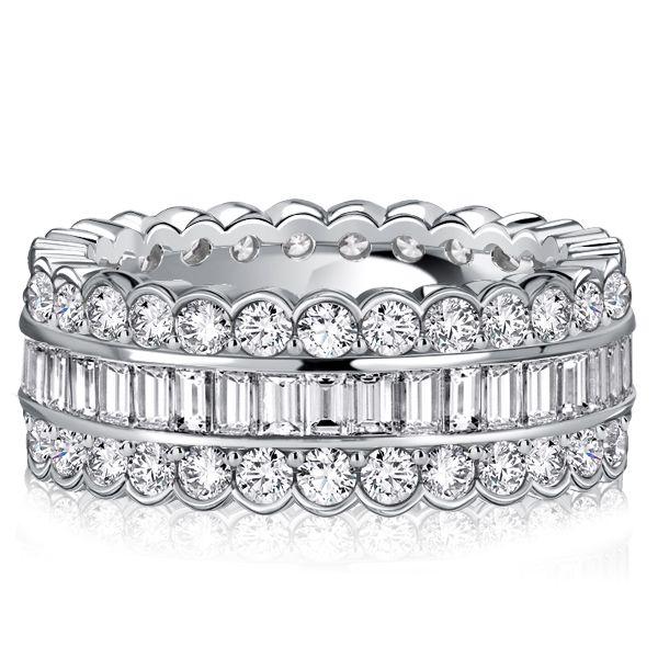 Sterling Silver Channel-Set Round & Baguette Cut Eternity Band Ring (3.74 CT. TW.)