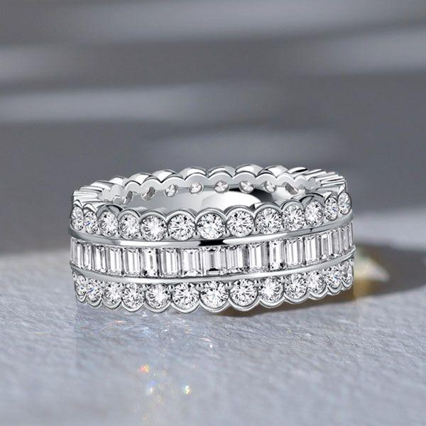 Sterling Silver Channel-Set Round & Baguette Cut Eternity Band Ring (3.74 CT. TW.)
