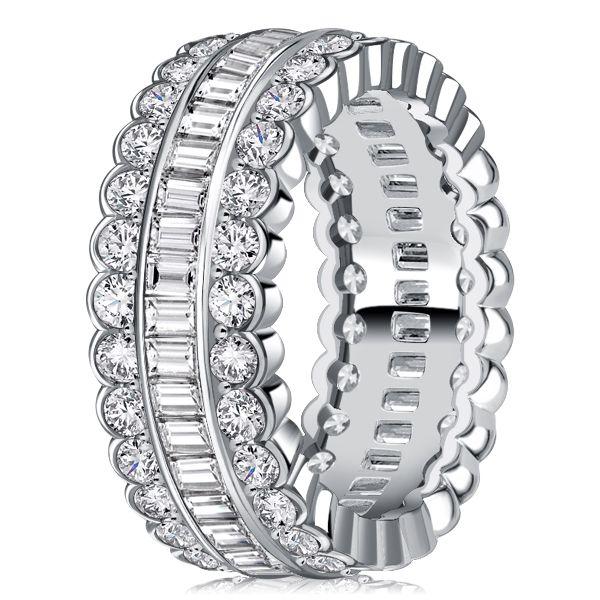 Sterling Silver Channel-Set Round & Baguette Cut Eternity Band Ring (3.74 CT. TW.)