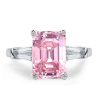 Emerald Cut Pink Three Stone Engagement Ring - 925 Sterling Silver