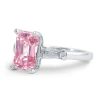 Emerald Cut Pink Three Stone Engagement Ring - 925 Sterling Silver