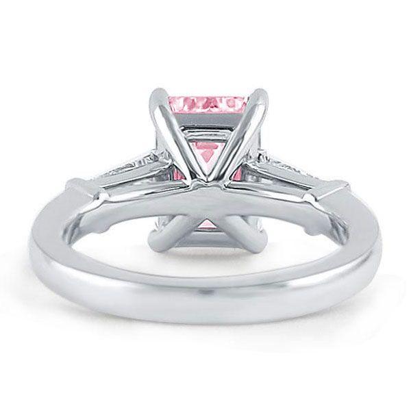 Emerald Cut Pink Three Stone Engagement Ring - 925 Sterling Silver