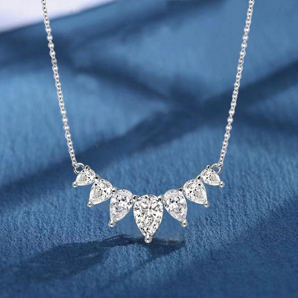 Pear-Cut White Sapphire Pendant Necklace in Sterling Silver - 17-22 Inch Chain
