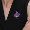 Pave Setting Amethyst Leaf Brooch in Rhodium Plated Sterling Silver