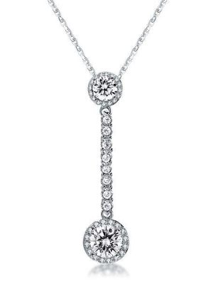 Halo Round Cut 925 Sterling Silver Pendant Necklace for Women