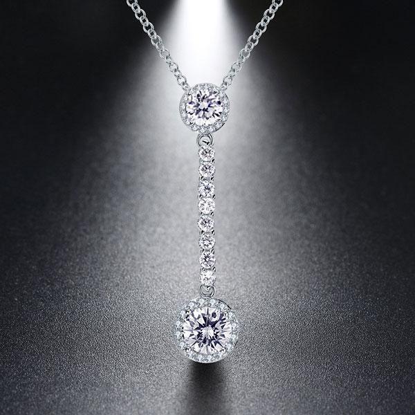 Halo Round Cut 925 Sterling Silver Pendant Necklace for Women