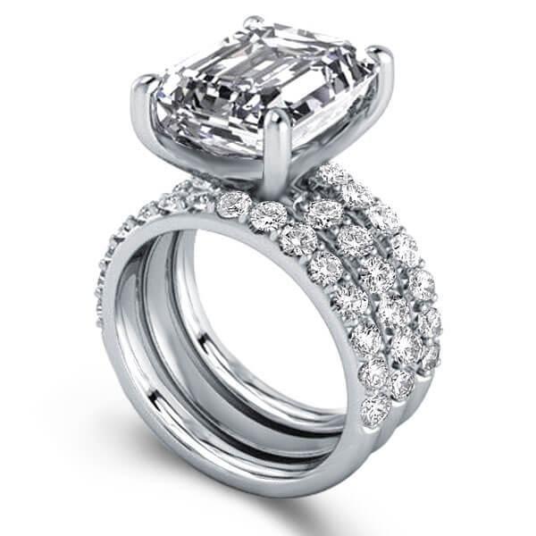 Classic Created White Sapphire 3PC Wedding Ring Set - Sterling Silver