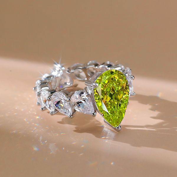 Pear-Shaped Peridot Engagement Ring in Sterling Silver