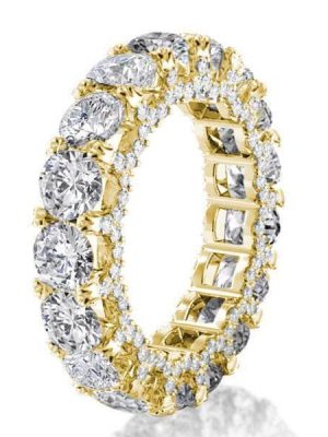 Golden Eternity Double Prong Simulated Diamond Wedding Band in 18K Gold Plated Sterling Silver