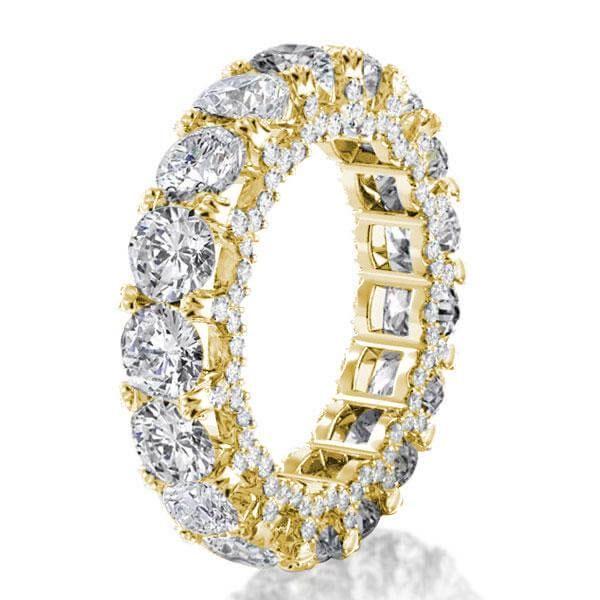 Golden Eternity Double Prong Simulated Diamond Wedding Band in 18K Gold Plated Sterling Silver