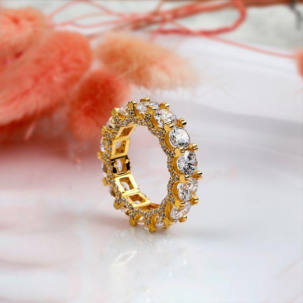 Golden Eternity Double Prong Simulated Diamond Wedding Band in 18K Gold Plated Sterling Silver