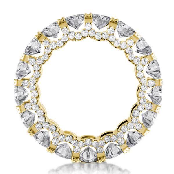 Golden Eternity Double Prong Simulated Diamond Wedding Band in 18K Gold Plated Sterling Silver