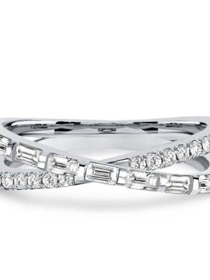 1.01 CT. TW. Round and Baguette Cross Wedding Band in 925 Sterling Silver