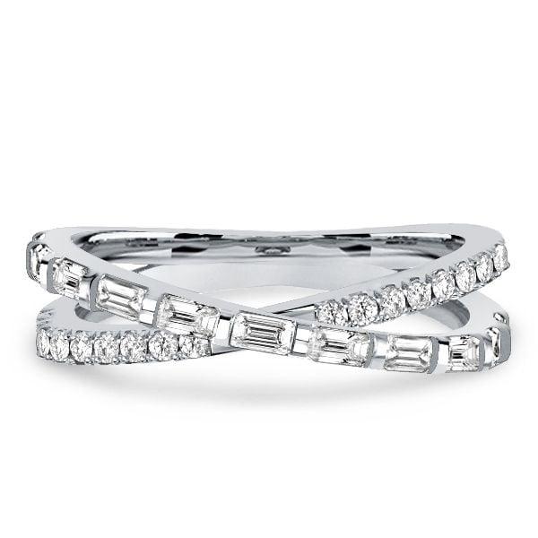 1.01 CT. TW. Round and Baguette Cross Wedding Band in 925 Sterling Silver