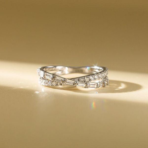 1.01 CT. TW. Round and Baguette Cross Wedding Band in 925 Sterling Silver