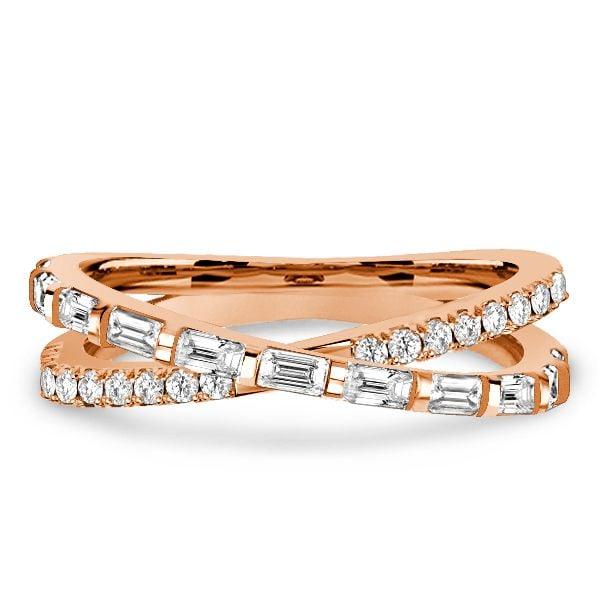 1.01 CT. TW. Round and Baguette Cross Wedding Band in 925 Sterling Silver