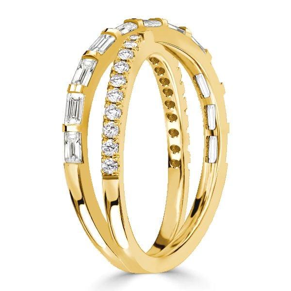 1.01 CT. TW. Round and Baguette Cross Wedding Band in 925 Sterling Silver