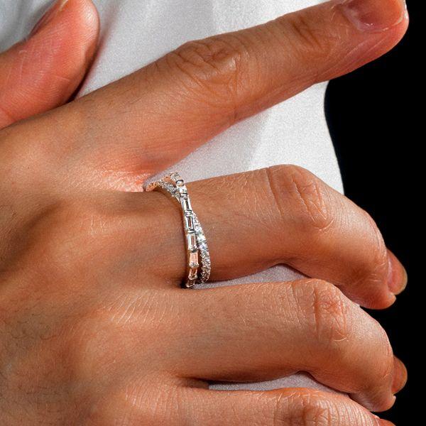 1.01 CT. TW. Round and Baguette Cross Wedding Band in 925 Sterling Silver
