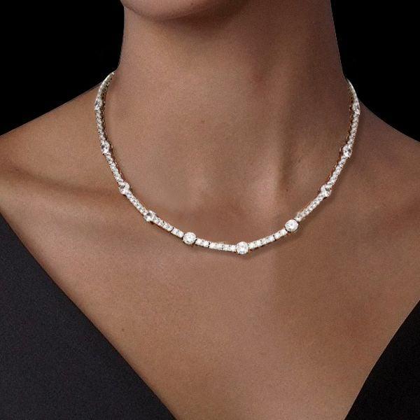 Round Cut Tennis Necklace for Women in 925 Sterling Silver with 14.05 CT. TW.