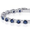Sterling Silver Round Cut White & Blue Sapphire Tennis Bracelet for Women