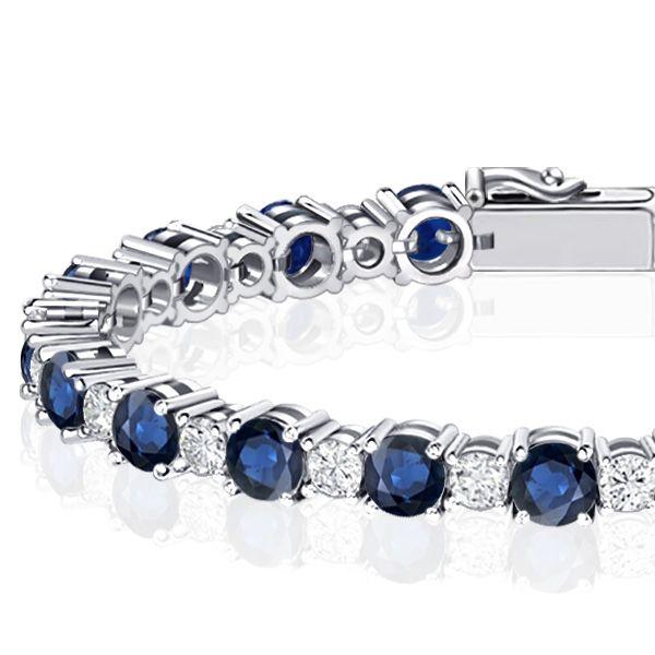 Sterling Silver Round Cut White & Blue Sapphire Tennis Bracelet for Women