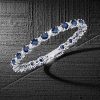 Sterling Silver Round Cut White & Blue Sapphire Tennis Bracelet for Women